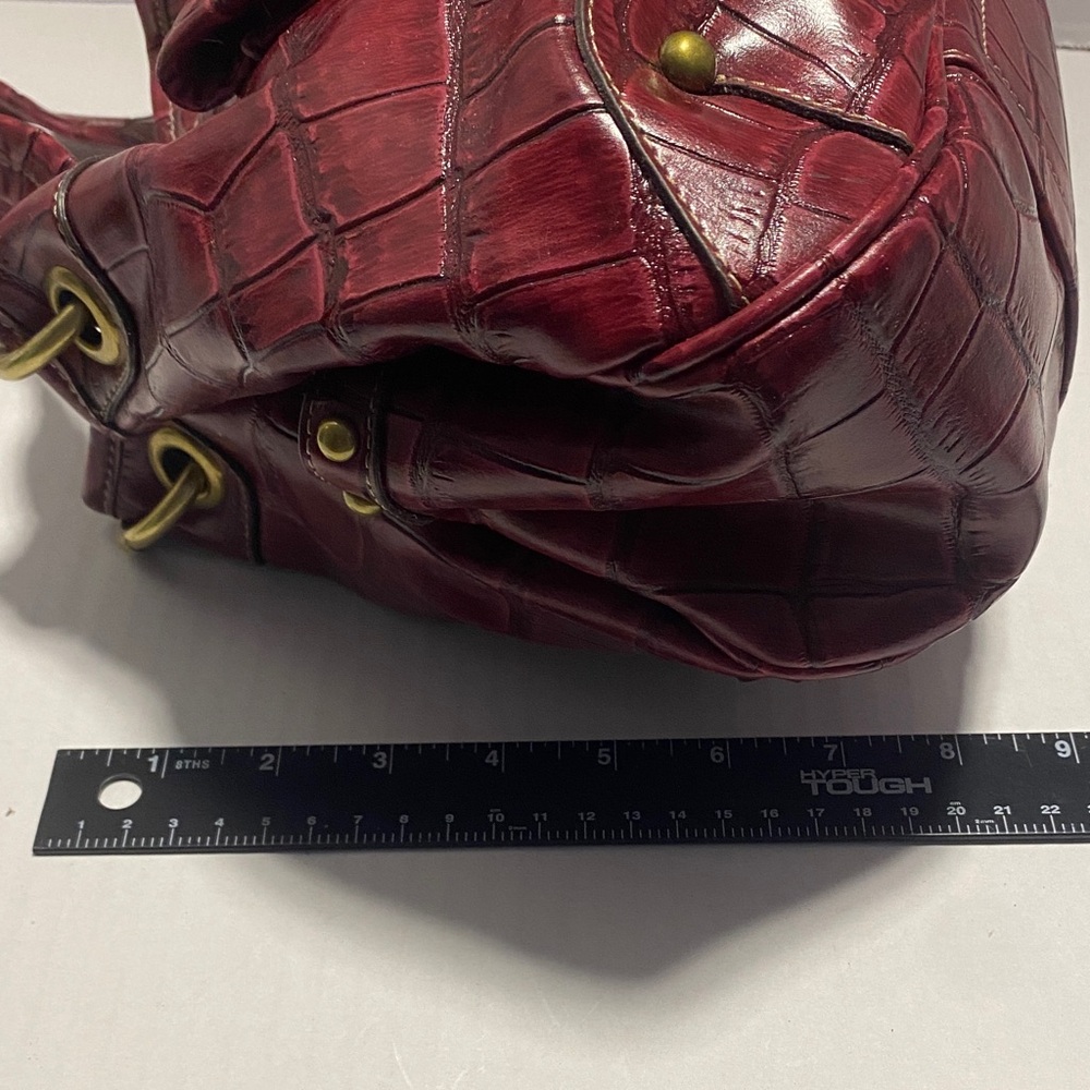 Kathy Ireland Burgundy Crocodile Embossed Shoulder Bag - Picture 5 of 7